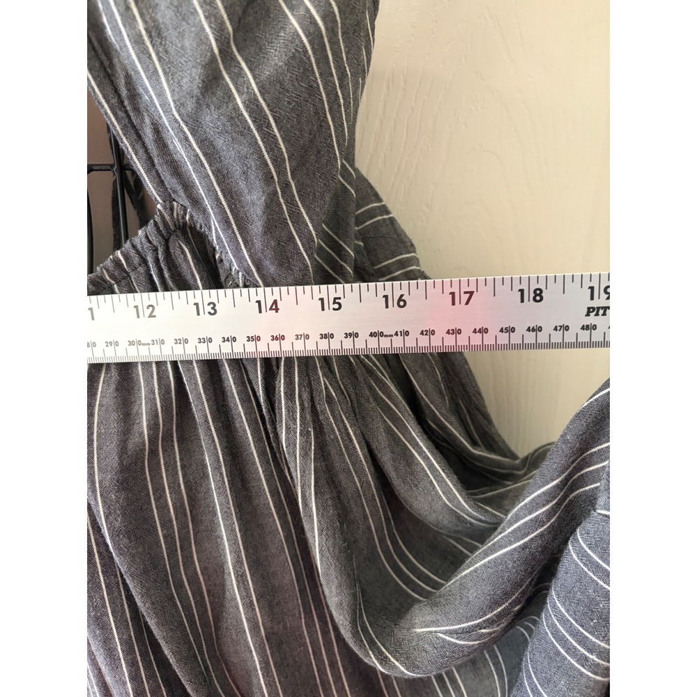 O'Neill Grey White Striped Strappy Midi Dress Womens Sz L Boho Beach Flowy EUC - Picture 7 of 7